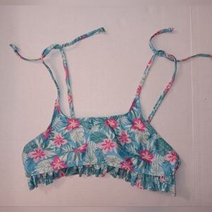 Floral Print Bikini Top with Ruffle Trim Adjustable Ties  10.5 - 12.5
